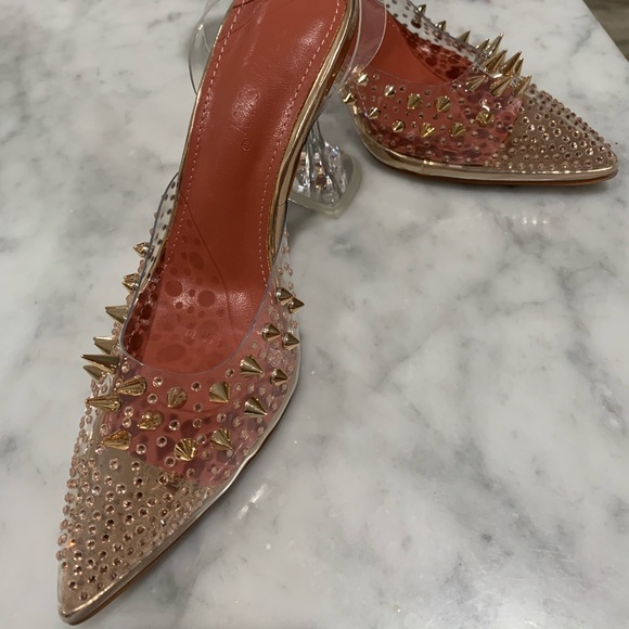 Transparent Clear Spiked Crystal Heels GOLD - Picture 3 of 3